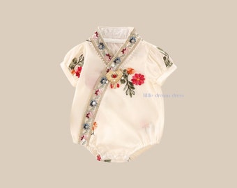 Traditional Chinese Hanfu, Baby Girl Qipao, Cheongsam Romper, Chinese Baby Red Outfit Newborn, Birthday Costume | Lina