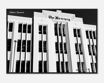 Architecture Wall Art, Metal Framed Print, Gift for Home, Housewarming, Décor, Art Deco, Macquarie St, Mercury Newspaper, Hobart