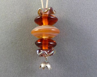 Copper Fire Disc Lampwork Beads with Ruffle Bead (L17) Stacker Necklace