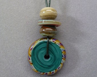 Desert Magic in a Petrified Forest (L41), An Earthtone Bead Stacker Necklace on Leather Cord