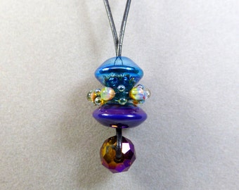 Deep, Rich Blues and Purples Lampwork Bead (L153) Stacker Necklace