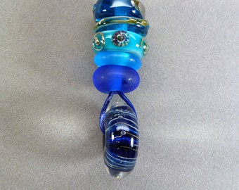 Black Striped Lampwork Donut Bead (L121) Stackers Necklace in Blues