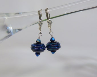 Silver Glass Lampwork Rounds with Surface Detail (E144) Earrings With High Quality Crystal Accents