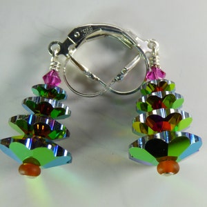 Christmas Tree Earrings Made From HighQuality Crystals on Sterling Silver Leverback Ear WiresVitrail Finish Version image 1