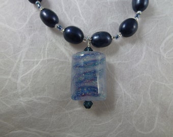 VGL's Monet's Ribbons Dichroic Kalera Bead (1S9) with Dyed Freshwater Pearls Necklace