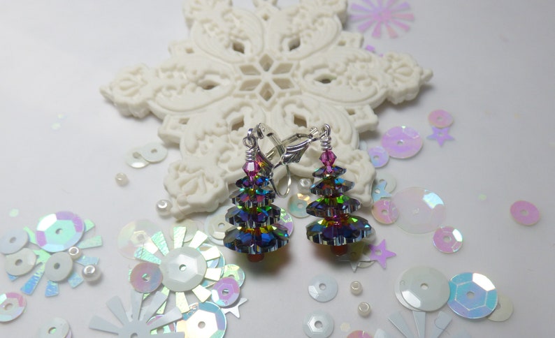 Christmas Tree Earrings Made From HighQuality Crystals on Sterling Silver Leverback Ear WiresVitrail Finish Version image 7