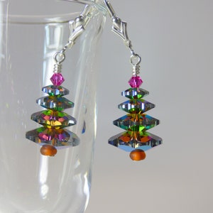 Christmas Tree Earrings Made From HighQuality Crystals on Sterling Silver Leverback Ear WiresVitrail Finish Version image 3
