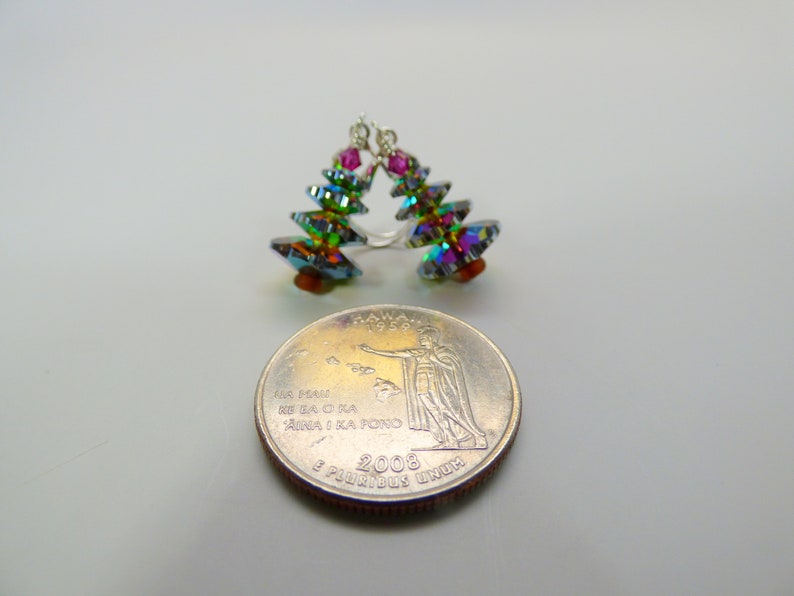 Christmas Tree Earrings Made From HighQuality Crystals on Sterling Silver Leverback Ear WiresVitrail Finish Version image 4