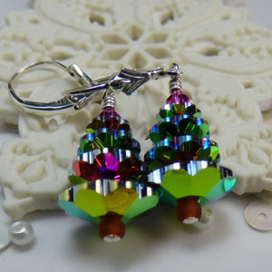 Christmas Tree Earrings Made From HighQuality Crystals on Sterling Silver Leverback Ear WiresVitrail Finish Version image 6