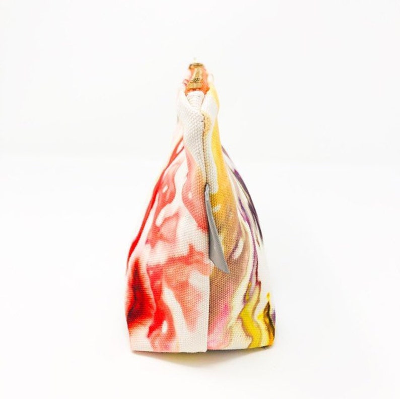 Valencia Hand Dyed Medium Organic Cotton Yellow Purple Orange Everyday Toiletries Travel Pouch Leather Tassel