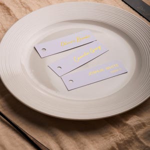 Naamkaartjes bruiloft | Naamkaartje voor op tafel | Moderne minimalistische verijdelde bedrukte kaarten | Naamkaart met lint | Naaminstelling | Gastenstoelen