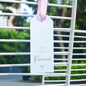 Etiquetas personalizadas para reserva de asientos de boda con lámina dorada, etiquetas personalizadas para asientos y filas reservadas, detalles de boda impresos, papelería de boda