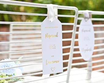 Personalised Foiled Wedding Seat Reservation Tags For Bride&#39;s Family & Groom&#39;s Family