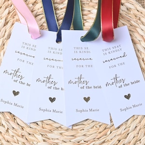 Etiqueta de reserva de assento de casamento personalizada com folha metálica, placa de assento reservado, cadeira reservada, decoração de assento de cerimônia
