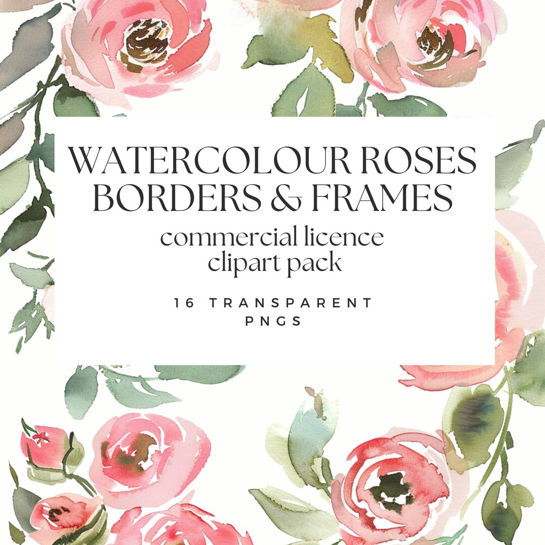 Watercolor Roses Floral Borders and Frames Clipart - Wedding Clipart ...
