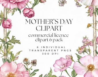 Botanical Mother’s Day Clipart, Floral Clipart Bundle, Digital Floral Wreaths, Mom Clipart, Commercial Use Transparent PNG