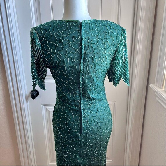 Scala Emerald Beaded Sequin Silk Formal Evening G… - image 5