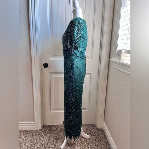 Scala Emerald Beaded Sequin Silk Formal Evening G… - image 2
