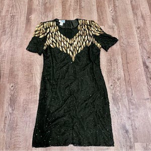 jmd new york beaded dress Beaded Long Dress with Flare Sleeves Gold / 4