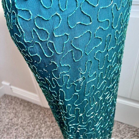 Scala Emerald Beaded Sequin Silk Formal Evening G… - image 9