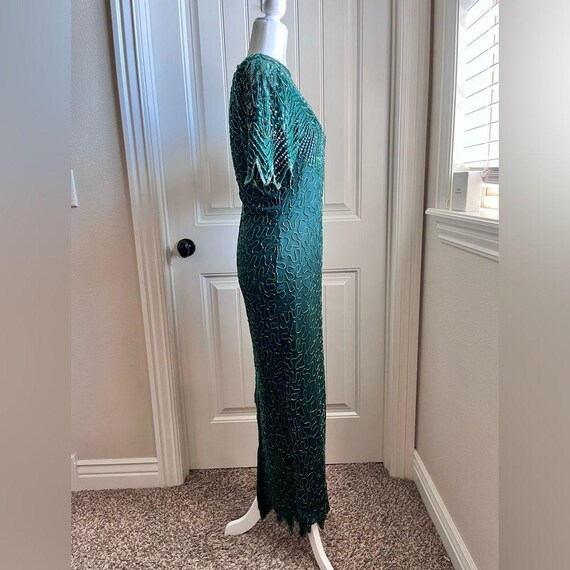 Scala Emerald Beaded Sequin Silk Formal Evening G… - image 7