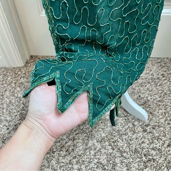 Scala Emerald Beaded Sequin Silk Formal Evening G… - image 10