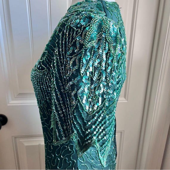 Scala Emerald Beaded Sequin Silk Formal Evening G… - image 3