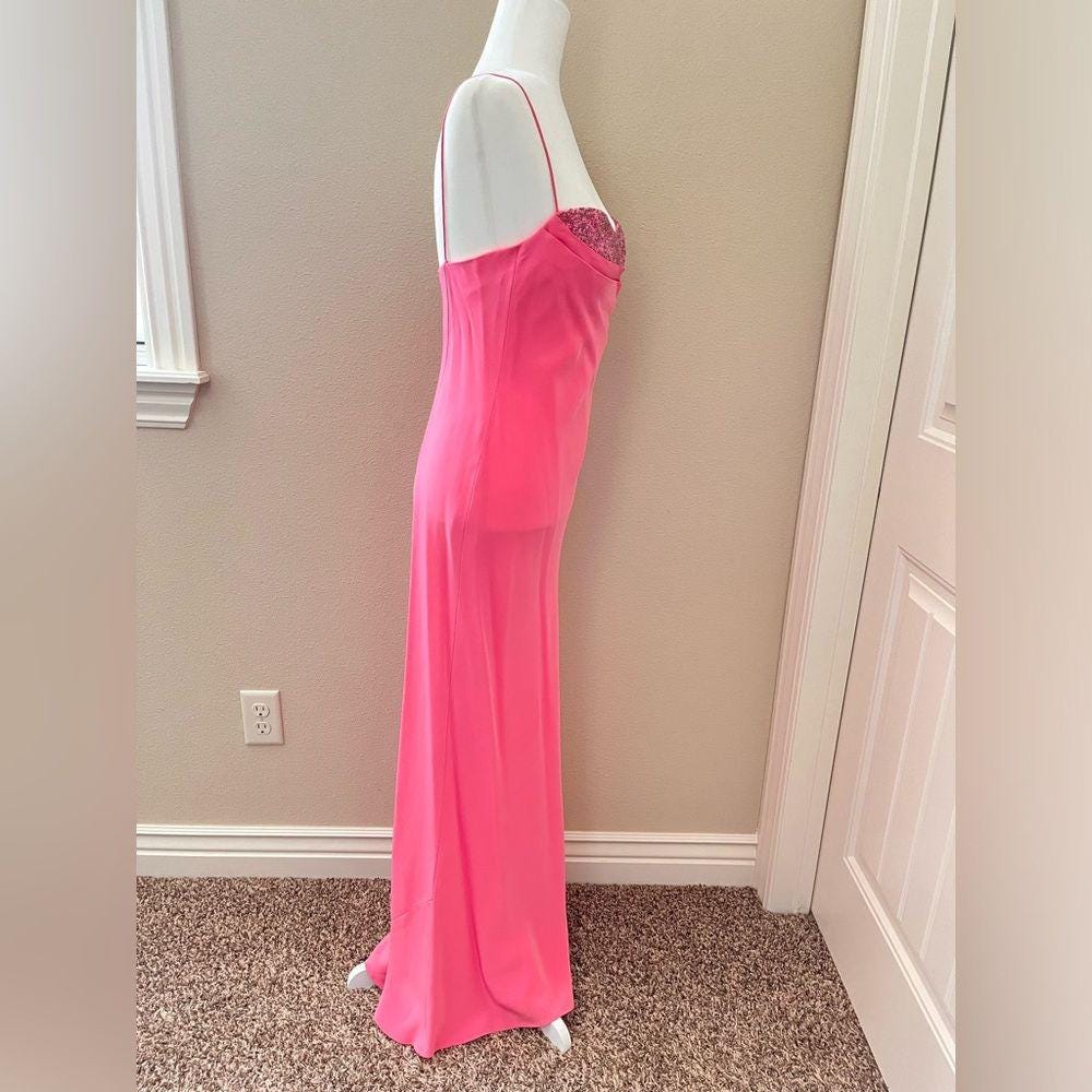 Cache bustier long prom homecoming dress gown bubblegum pink beaded sz. 6