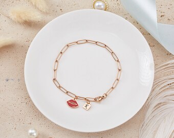 Initial Bracelet For Women Kiss Bracelet For Charms Personalized 18K Gold Bracelet Custom Couple Bracelets For Girlfriend Bridesmaid Gifts