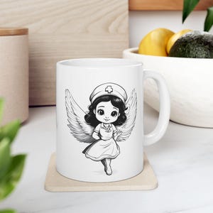 Nurse Angel Ceramic Mug, Cute RN Gift, 11oz 15oz Nurse Mug, Angelic Nurse Coffee Cup, RN Appreciation Gift, Nurse Graduation Present, Nurse