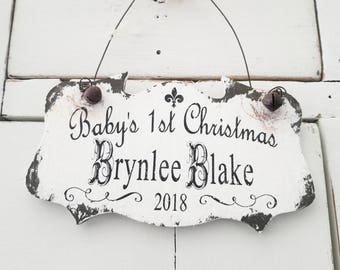 Personalized BABY'S FIRST CHRISTMAS Ornament | Baby's 1st Christmas Ornament | Custom Baby Name Ornament | Handmade Baby Ornament | Rustic