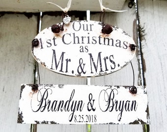 Personalized MR and MRS Christmas ORNAMENT | Our First Christmas Ornament | Just Married Christmas Ornament | Wedding Ornament | Wedding