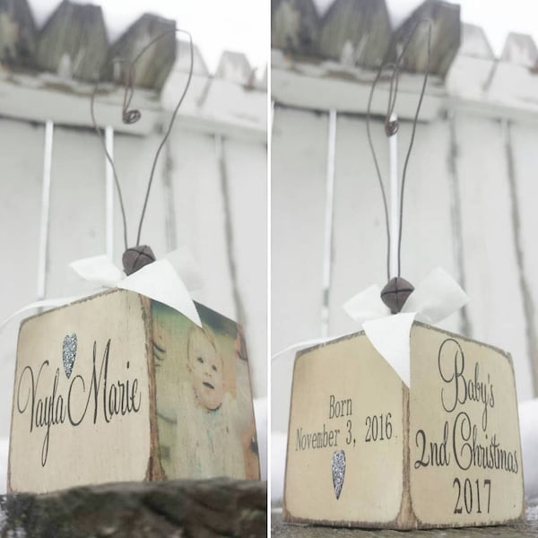 Decorazione natalizia per il secondo Natale del bebè / Decorazione personalizzata con foto del bebè / Ricordo del secondo Natale / Regalo di Natale per il bebè