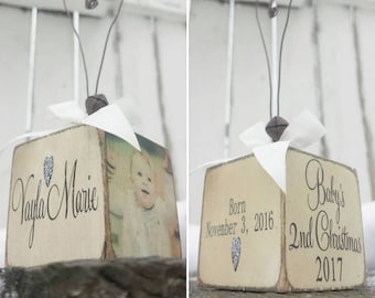 Baby's 2nd Christmas Ornament | PHOTO ORNAMENT | Personalized Ornament | Christmas Ornament | Rustic Name Ornament | Wood Photo Ornament