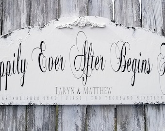 Happily Ever After Sign | Wooden Sign | Fairytale Wedding Decor | Personalized | White Decor | Fairytale Sign | Farmhouse Sign | Wall Decor