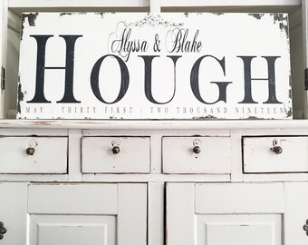 Large Last Name Sign | Personalized Name Sign |Chippy Painted Sign | Rustic Elegance | Typography Decor | Rustic White Decor | Ready to Ship