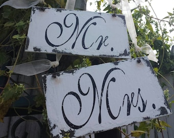 Mr and Mrs Wedding Chair Sign | White Wedding Sign | Painted Signs for Weddings | Sweetheart Table Decor | Reserved for the Bride and Groom