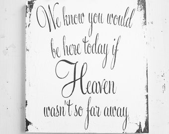 We Know You Would Be Here Today If Heaven Wasn't So Far Away | In Memory Wedding Sign | Heaven Sign | Distressed Sign |Vintage Wedding Decor