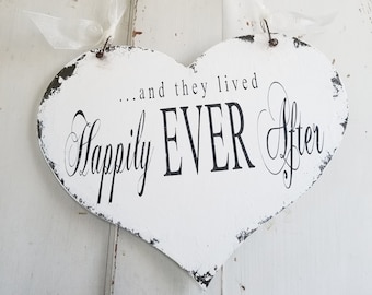 Wood Heart HAPPILY EVER AFTER Sign | Rustic Wedding Decor | Fairytale Wedding Decor | Wood Wedding Sign | Ring Bearer Sign | Flower Girl