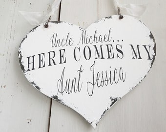 Wood Heart Wedding Sign | HERE COMES the BRIDE | Personalized Sign| Rustic Wedding Sign | Wedding Sign | Ring Bearer Sign | Flower Girl Sign