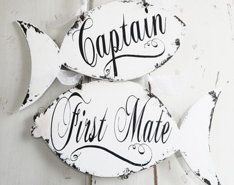 Vintage Wedding Hand Painted Signs | Beach Wedding Decor | Mr and Mrs Wedding Signs | Captain and First Mate | Beach Wedding Signs | Fishing