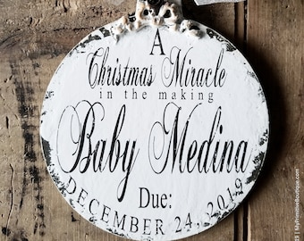 We&#39;re Expecting Christmas Ornament | Personalized Baby Reveal Idea| Pregnancy Ornament | Baby Announcement Ornament | A Christmas Miracle