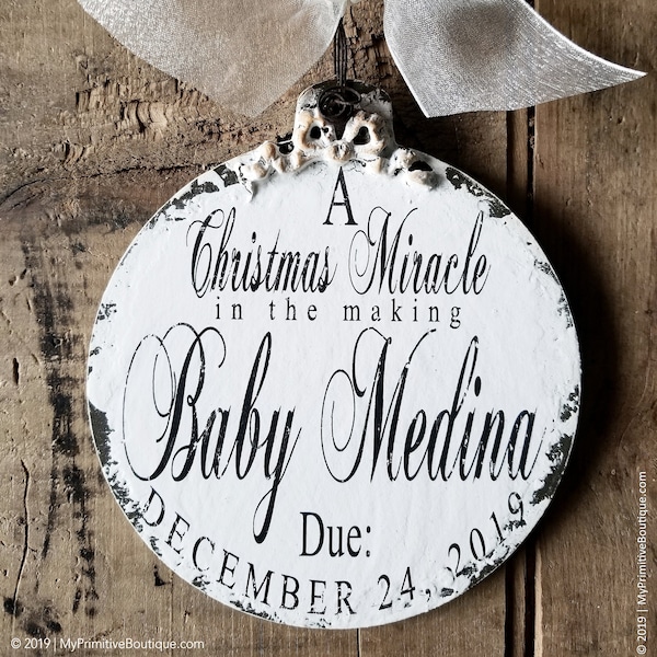 We're Expecting Christmas Ornament | Personalized Baby Reveal Idea| Pregnancy Ornament | Baby Announcement Ornament | A Christmas Miracle