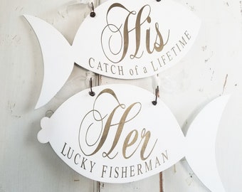 Mr and Mrs Wedding Signs | Classic Beach Wedding Signs | Mr and Mrs Signs | Beach Wedding Decor | Her Lucky Fisherman |Fishing Wedding Decor