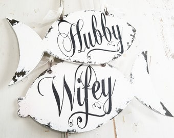 Mr and Mrs Signs | Rustic Wedding Signs | Hubby and Wifey Signs | Beach Wedding Decor | Fishing Wedding Decor | Nautical Wedding | Fisherman