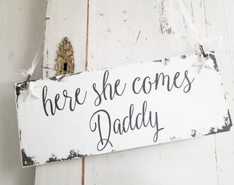 Here Comes the Bride Sign | Rustic Beach Wedding Decor | Here She Comes Daddy | Beach Wedding Sign | Starfish Decor | Farmhouse Wedding