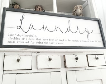 Laundry Sign | Laundry Room Sign | FARMHOUSE DECOR | Definition Sign | Vintage Wood Sign | Laundry Room | Calligraphy | Washroom Sign |Chic