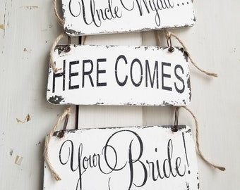 Here Comes the Bride Signs | Rustic Wedding Signs | Ring Bearer Sign | Flower Girl Sign | Here Comes Your Bride |Photo Props |Handmade Signs