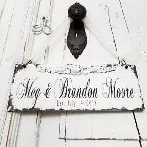 Shabby Chic Farmhouse Decor Chippy Painted Signs Wedding Signs Gifts for Couples Engagement Gift French Country Decor Custom Sign image 1