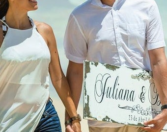 Custom Name Sign | Beach Wedding Sign | Distressed Wood Sign | Rustic Wedding Sign | Wooden Established Name Sign | Welcome Wedding Sign